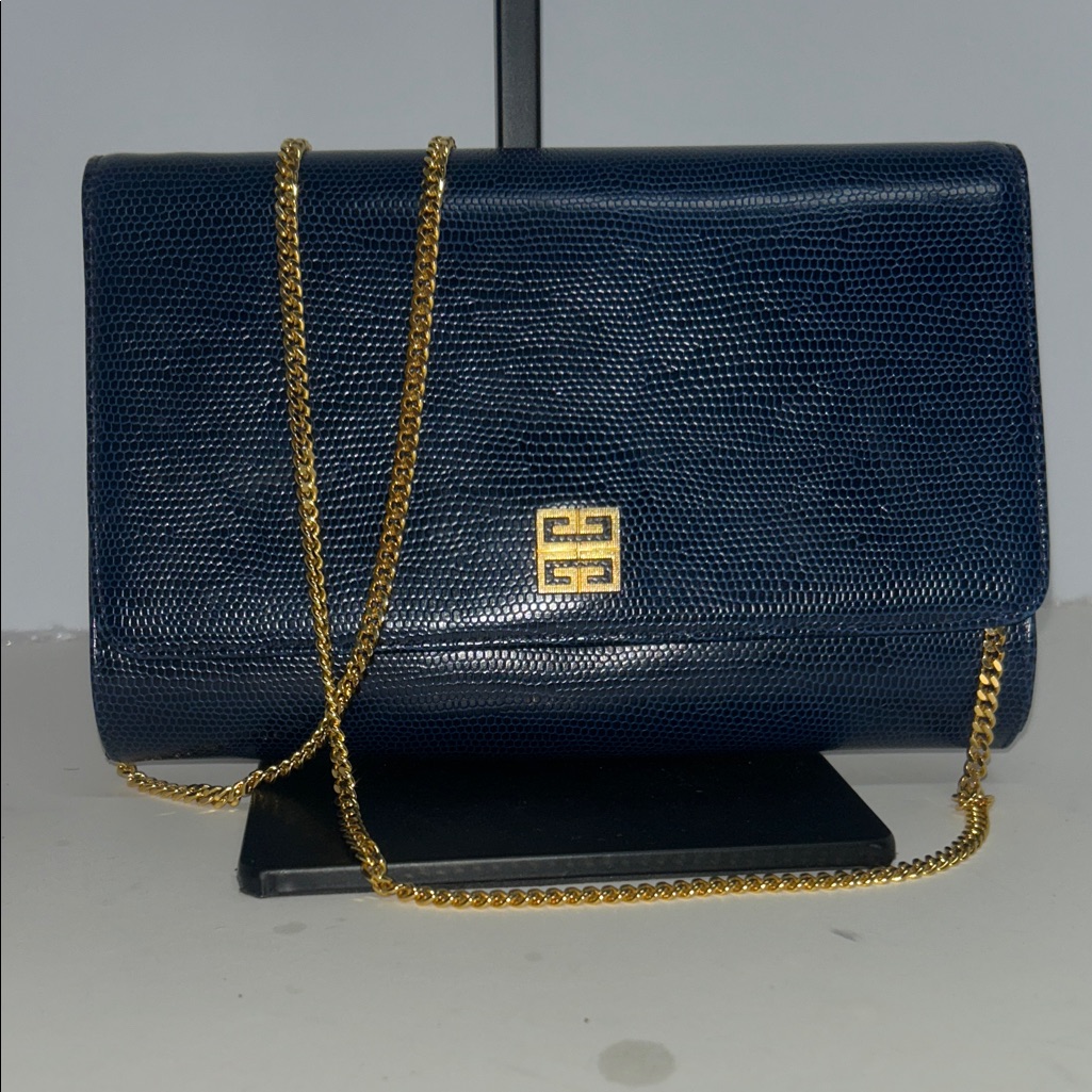 Givenchy Leather Lizard - Embossed Shoulder Bag With Gold Chain